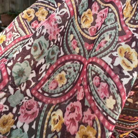 Fang Sheer Lace Paisley Flutter Peasant Boho Long Batwing Blouse Large - Picture 12 of 12